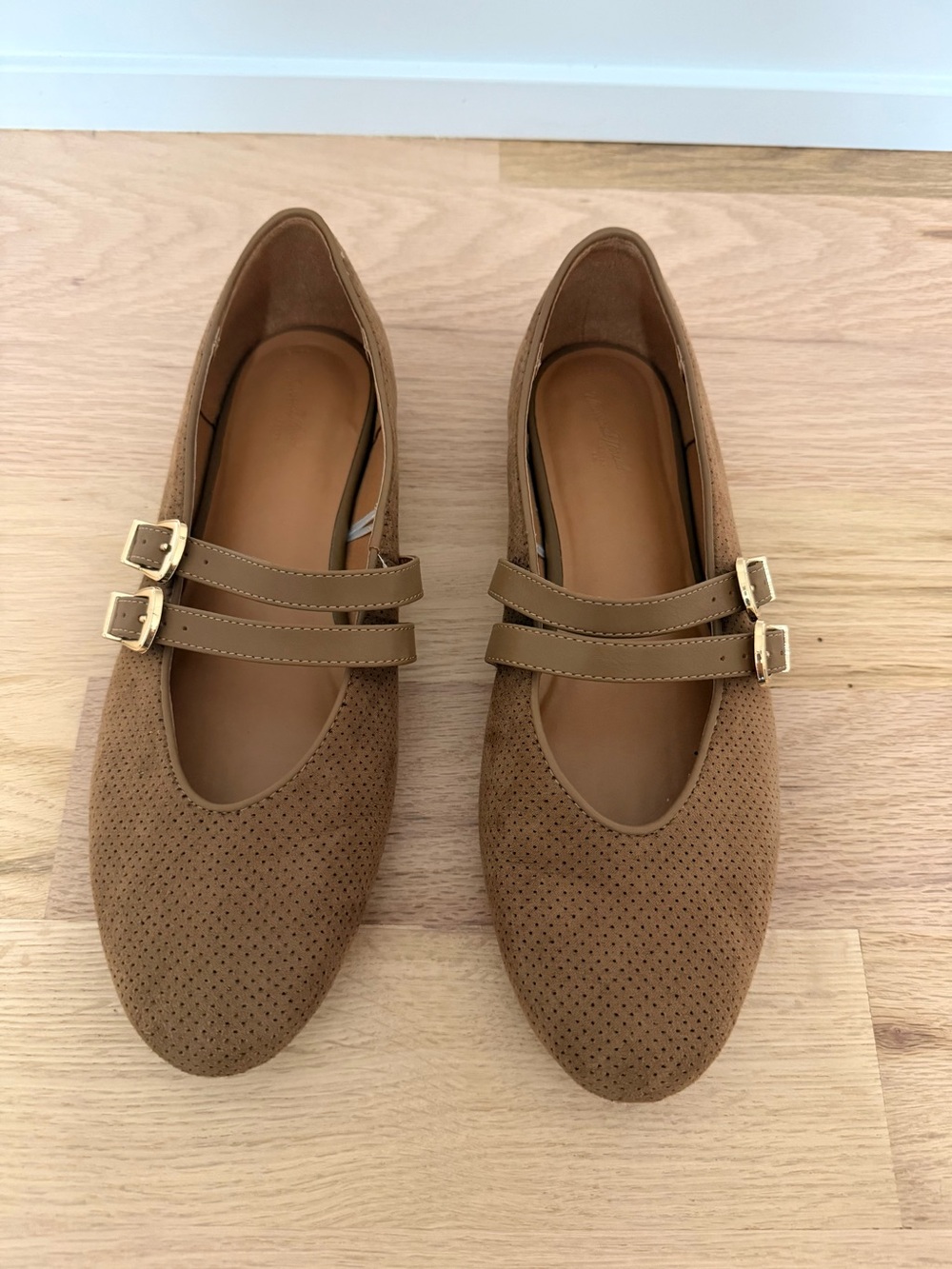 Universal Thread Tan Double-Strap Perforated Mary Jane Loafers